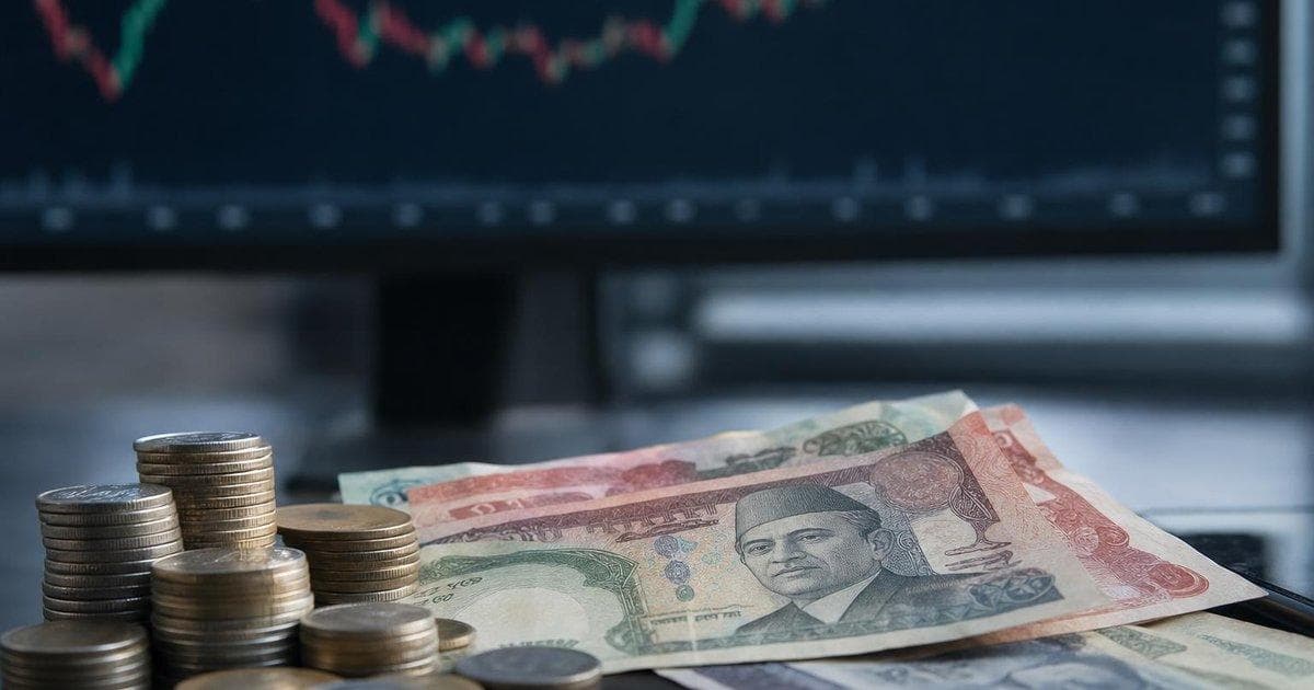 South Asian currency notes on a trader’s desk as rupee hits record lows amid policy focus