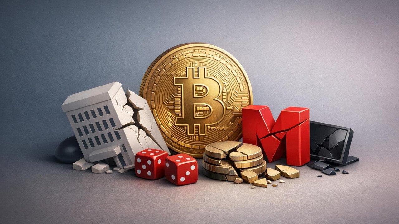Bitcoin price decline chart with MicroStrategy logo, reflecting CEO's 'Valley of Despair' comment