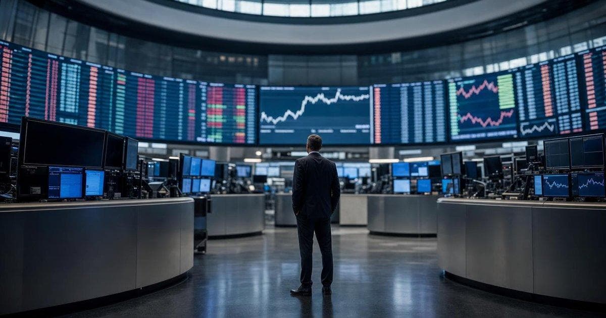 Electronic stock market trading floor screens reflecting frothy casino-like market mood in equities and tech