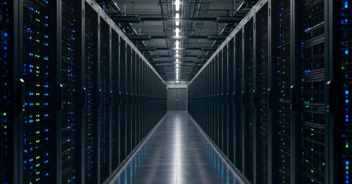 Data center server racks illustrating AI investment impact on tech profits and valuations