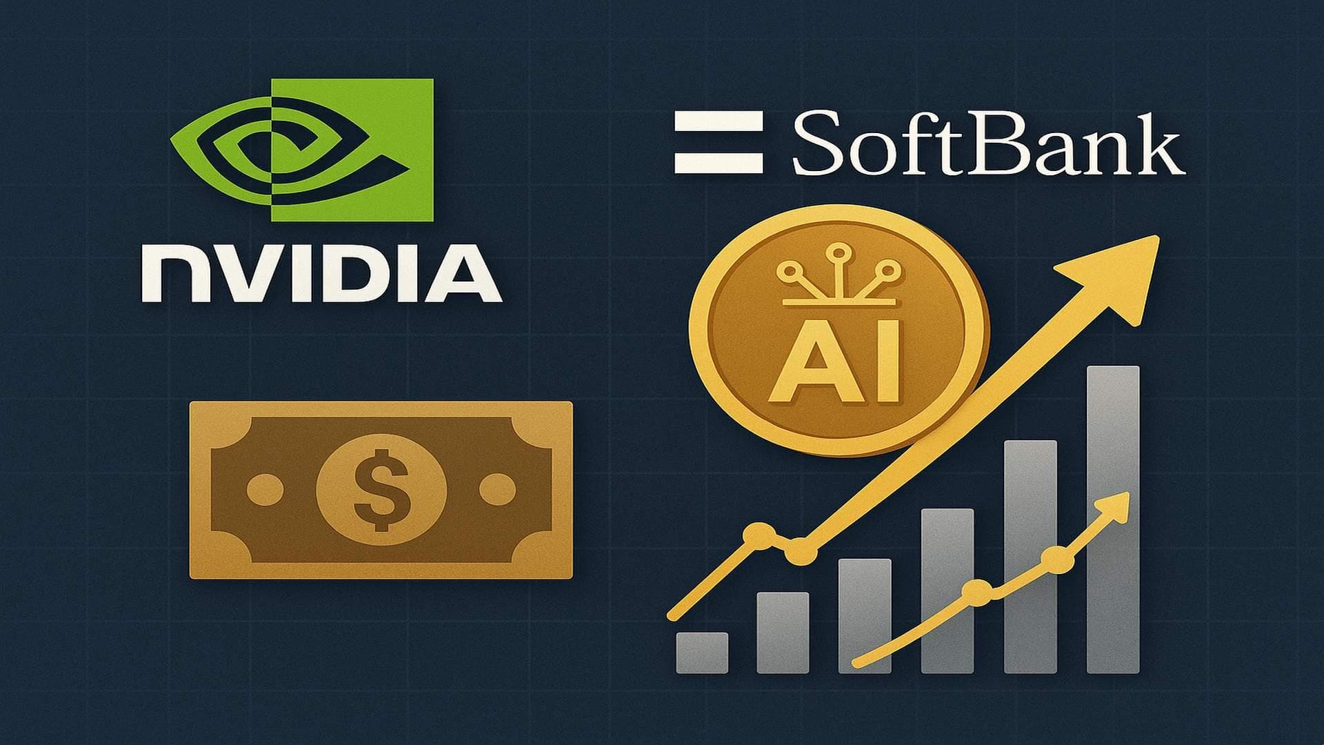 SoftBank and Nvidia logos with AI investment theme, highlighting $5.83B stake sale