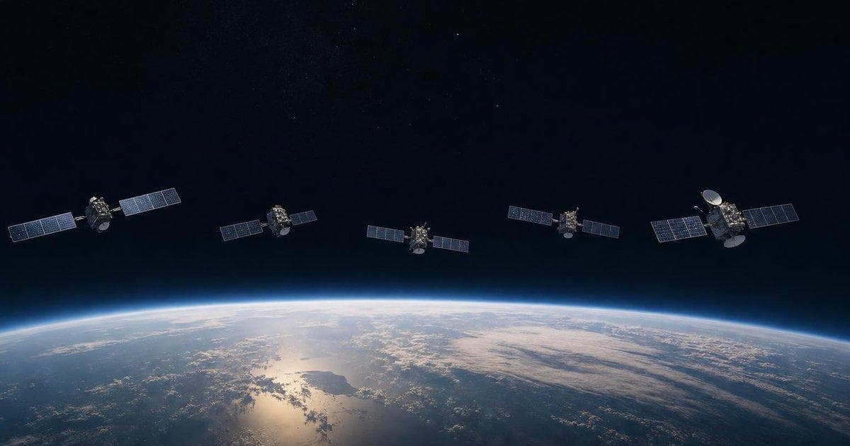 Communication satellites in orbit above Earth illustrating space ETF and satellite stock surge on IPO news