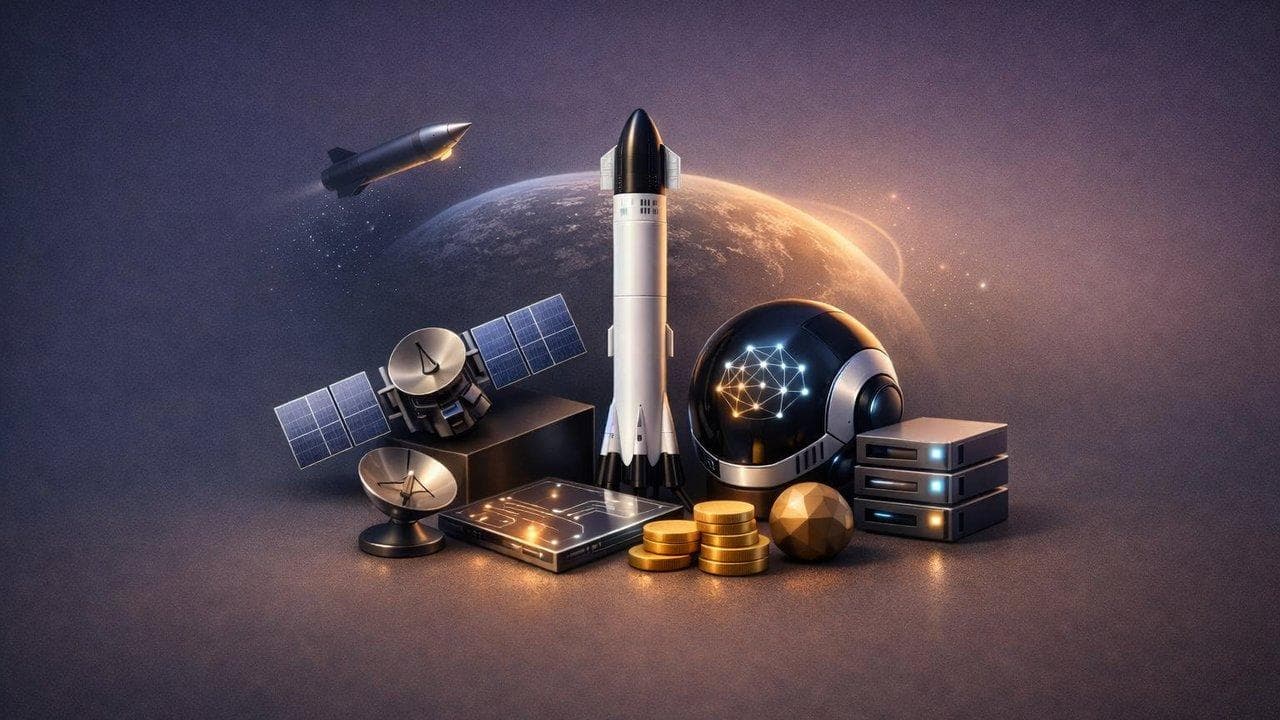 SpaceX and xAI logos merge, symbolizing space-based AI and data center innovation, $50B IPO plans