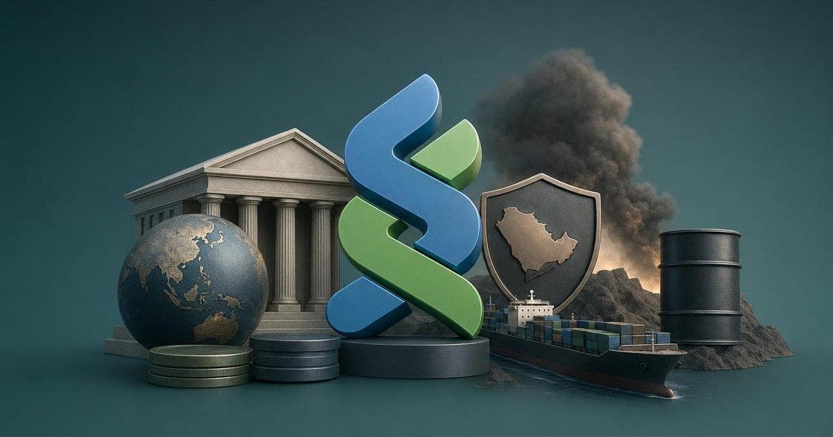 Standard Chartered Q1 profit chart with Gulf regional tensions and reduced Strait traffic impact