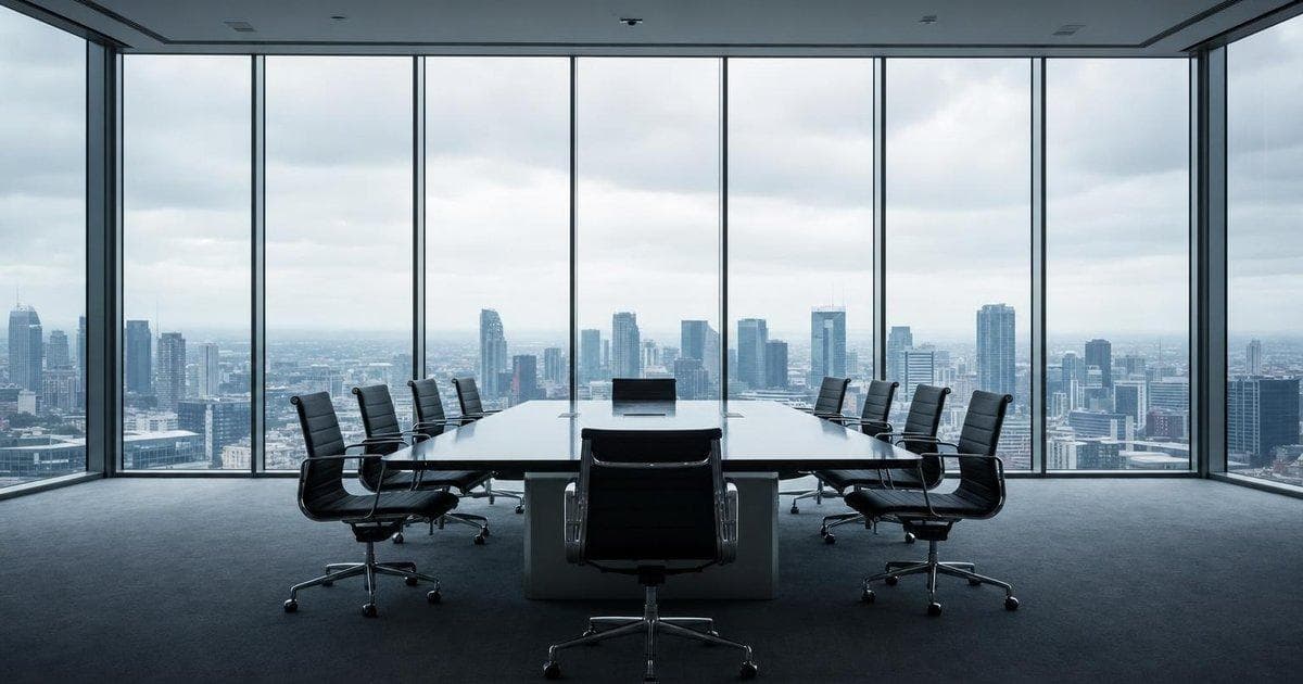 Empty executive boardroom table symbolizing new CFO appointment and leadership change at major bank