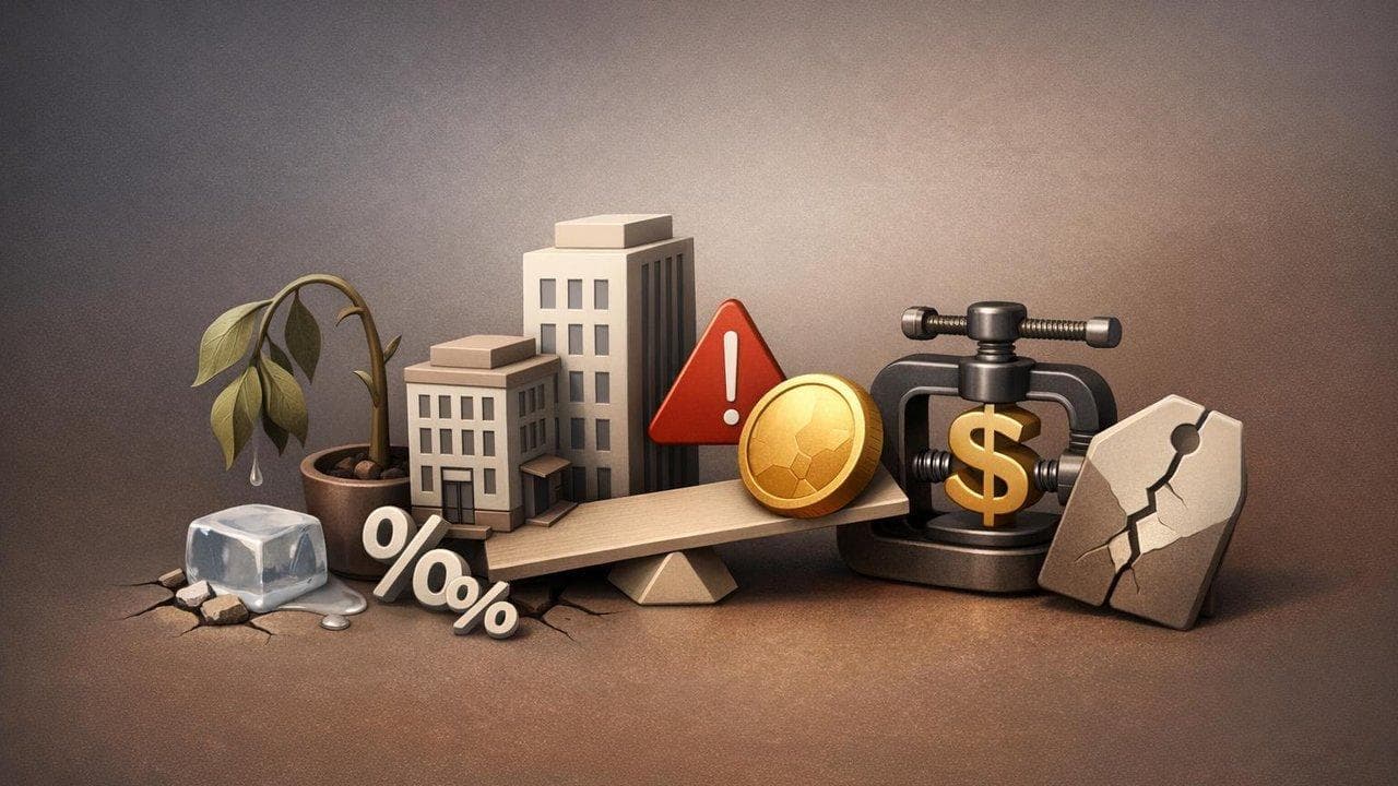 Stock market caution visualization with slowing growth and valuation risk warnings for equities