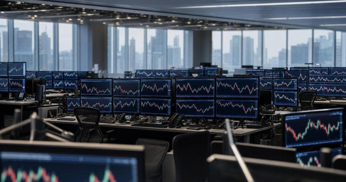 Electronic trading desks with market charts illustrating expansion into prediction markets