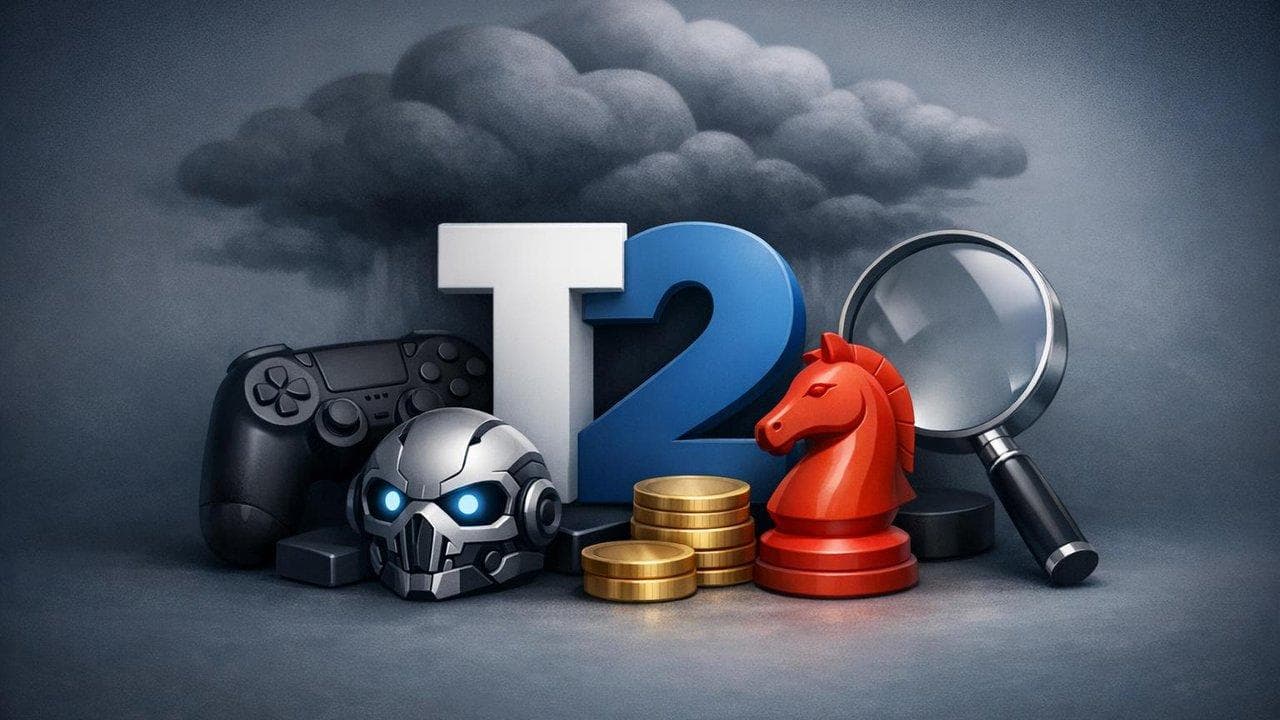 Take-Two stock chart with GTA VI release anticipation and concerns over AI and competition