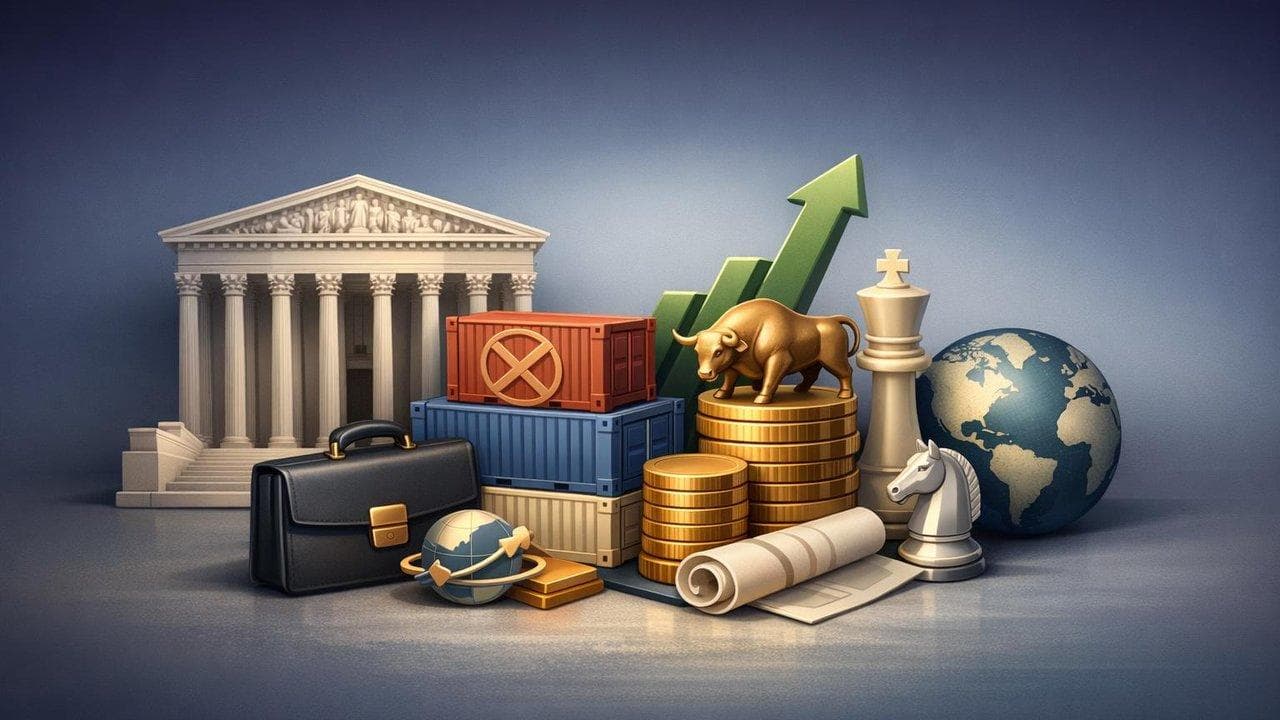 Stock market rally visualization after Supreme Court ends Trump-era tariffs, highlighting market impact