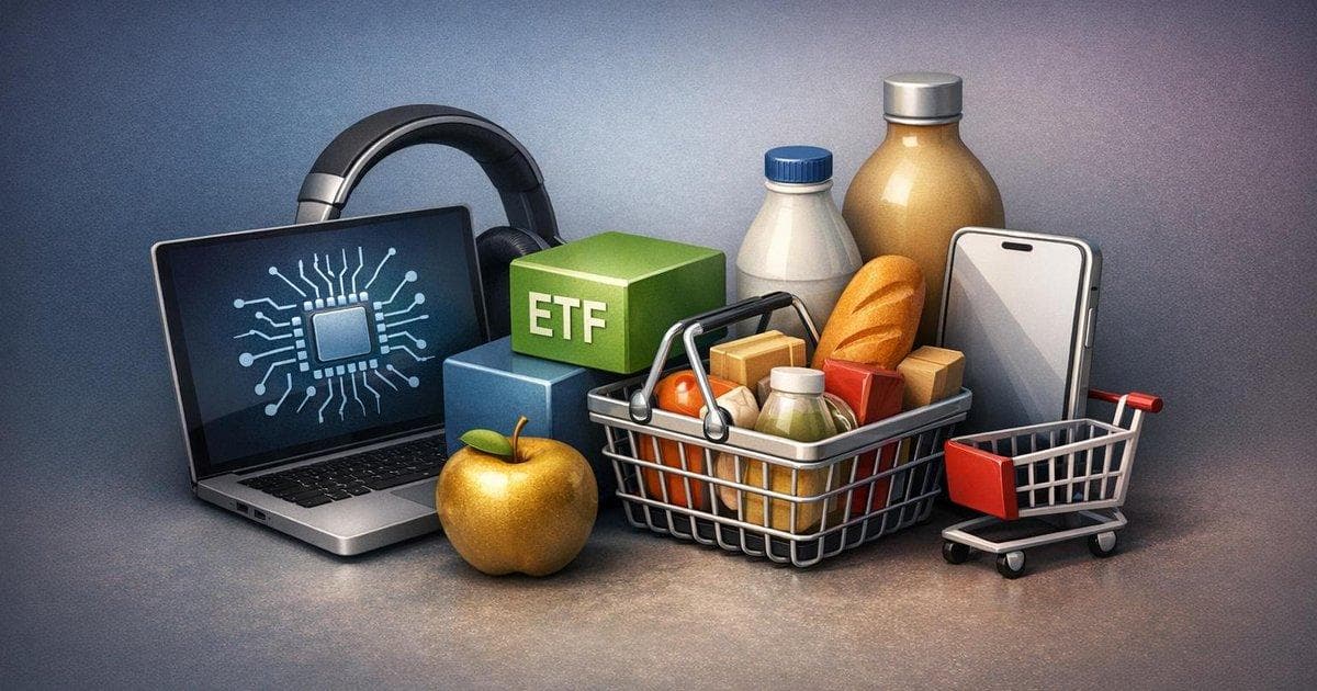 Chart of tech and consumer staples sector ETFs rallying on Wednesday midday gains