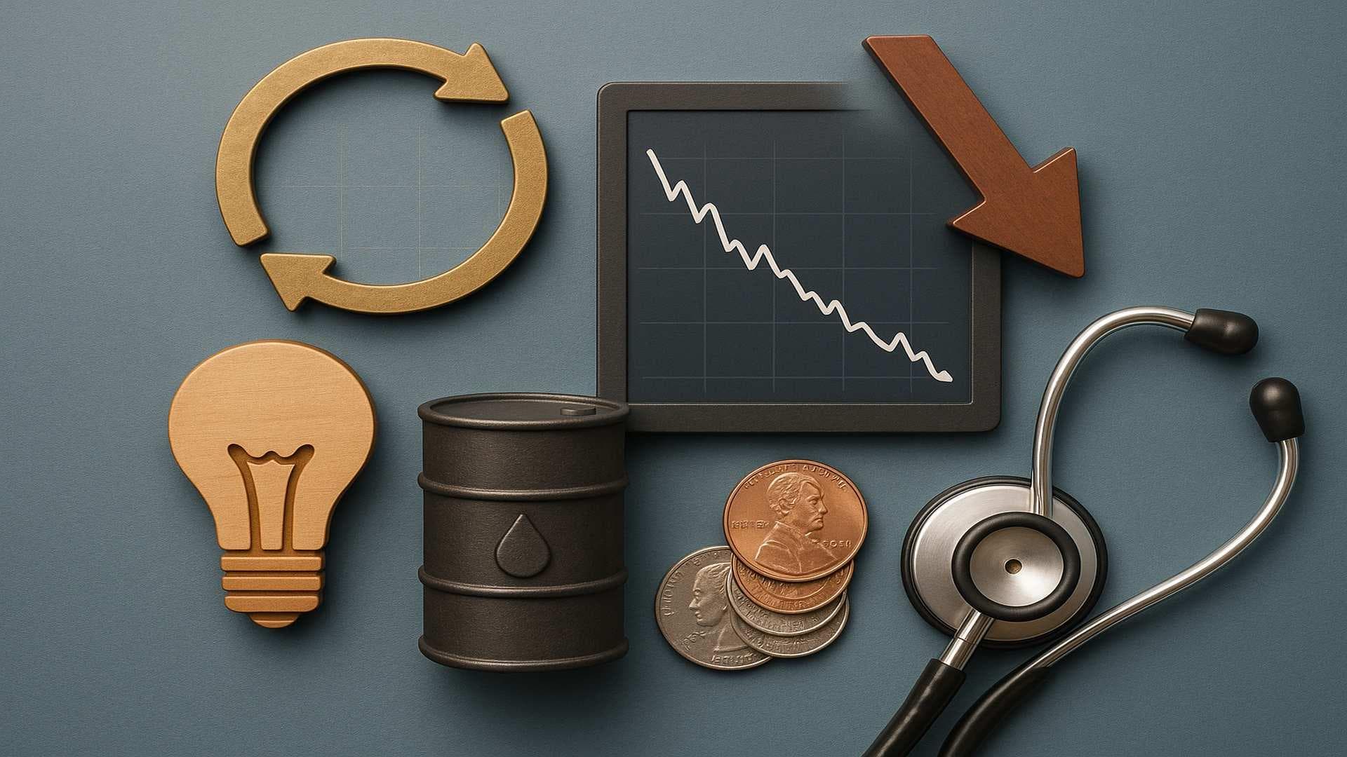 US stock market sector performance with tech decline and energy, healthcare gains; Fed impact visualized