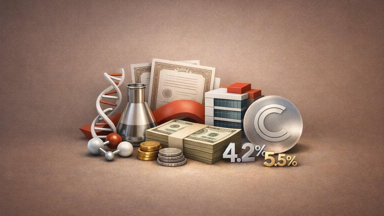 Thermo Fisher logo with financial charts showing $3.8B notes issued for Clario acquisition