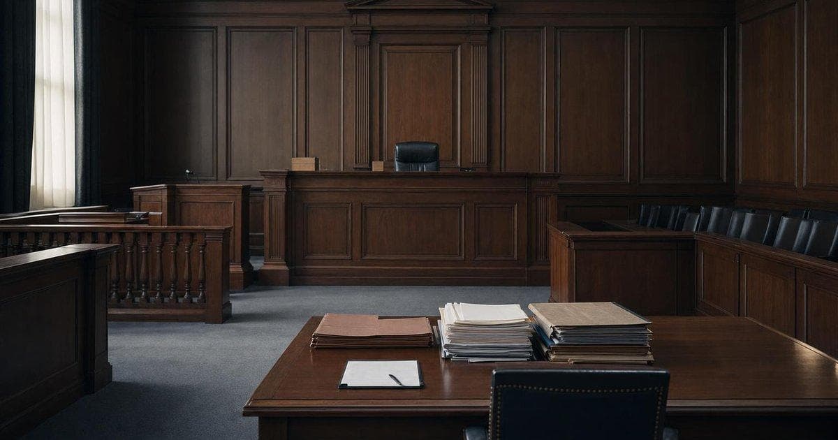 Empty federal courtroom symbolizing revived IRS lawsuit and DOJ appeal over tariff refunds