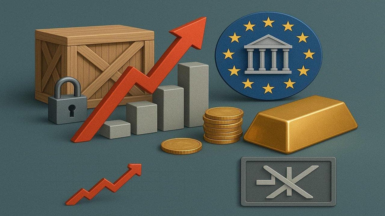Markets rally and gold price spike visualization with Trump tariff pause and ECB protectionism warning