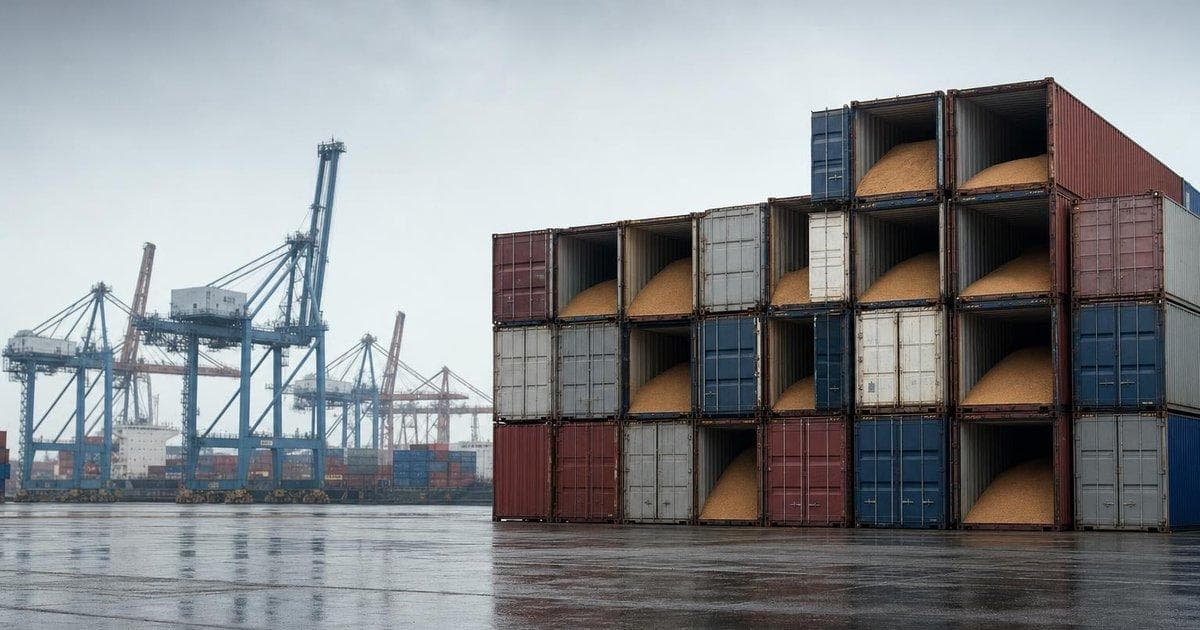 Port containers loaded with farm goods symbolizing trade deals and rare earth supply cooperation