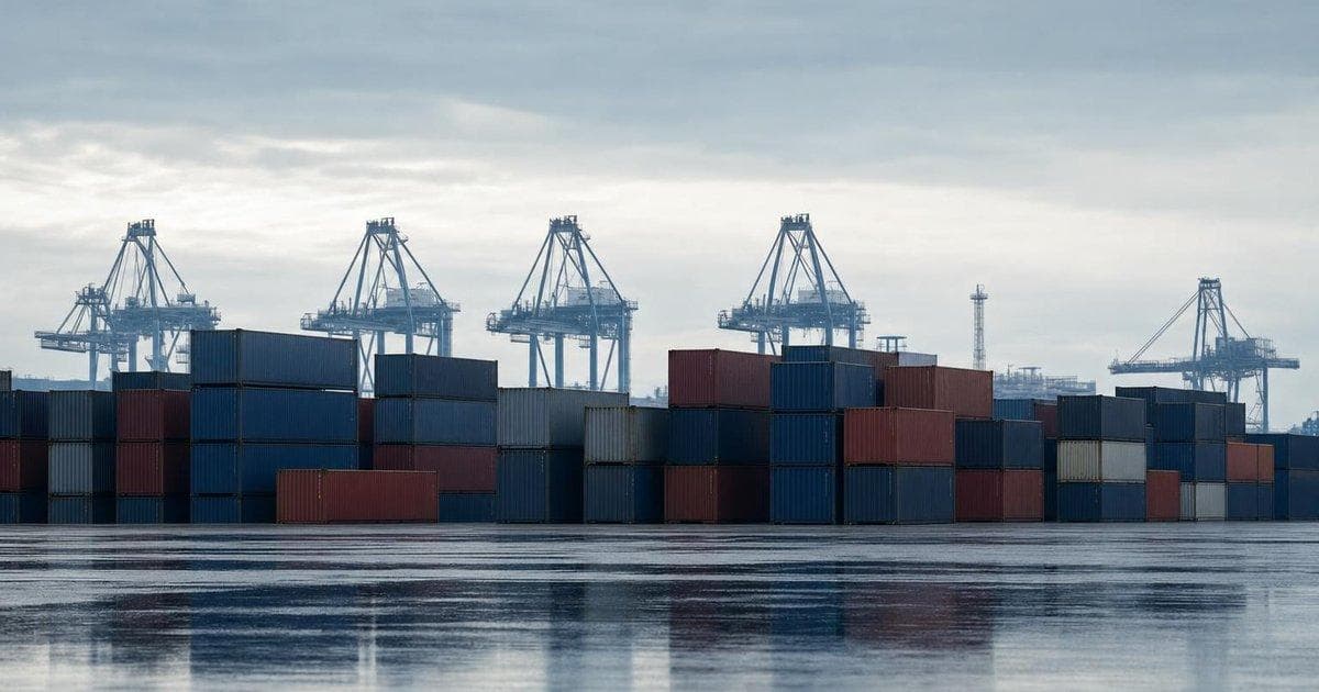 Stacks of shipping containers at a port illustrating proposed 25% tariffs on Brazilian imports