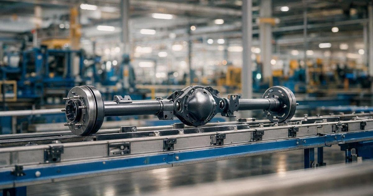 Auto axle components on a factory line after tentative UAW wage deal at axlemaker plant