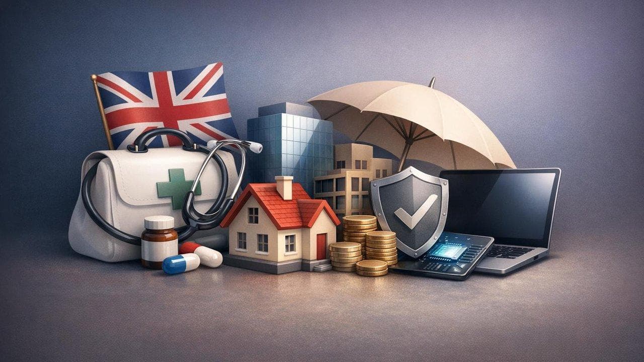 Visualization of UK sector stake changes in healthcare, property, insurance, and tech equities