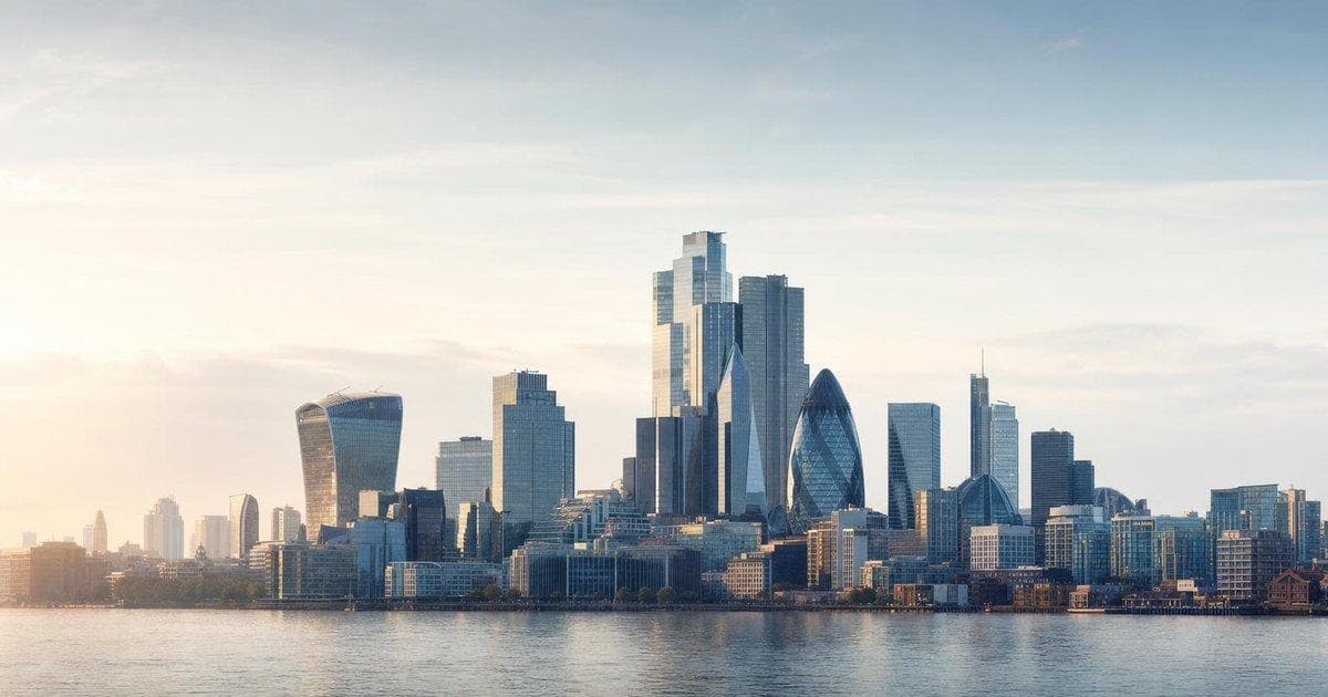 Financial district skyline symbolizing UK GDP growth and stronger economic momentum