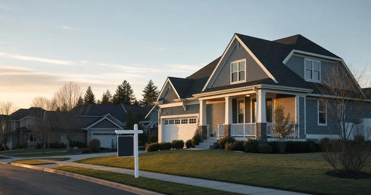 Suburban home with for sale sign illustrating rising US existing-home sales in May 2026 housing market