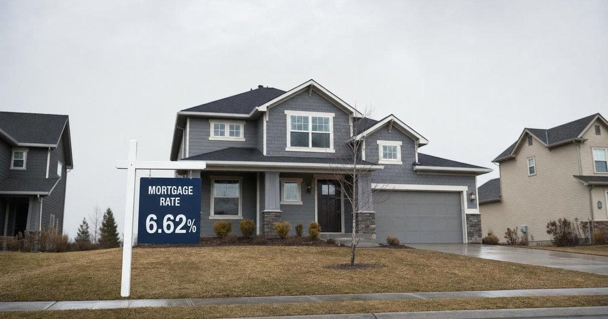 Suburban home for sale with mortgage rate sign illustrating rising US long-term mortgage costs
