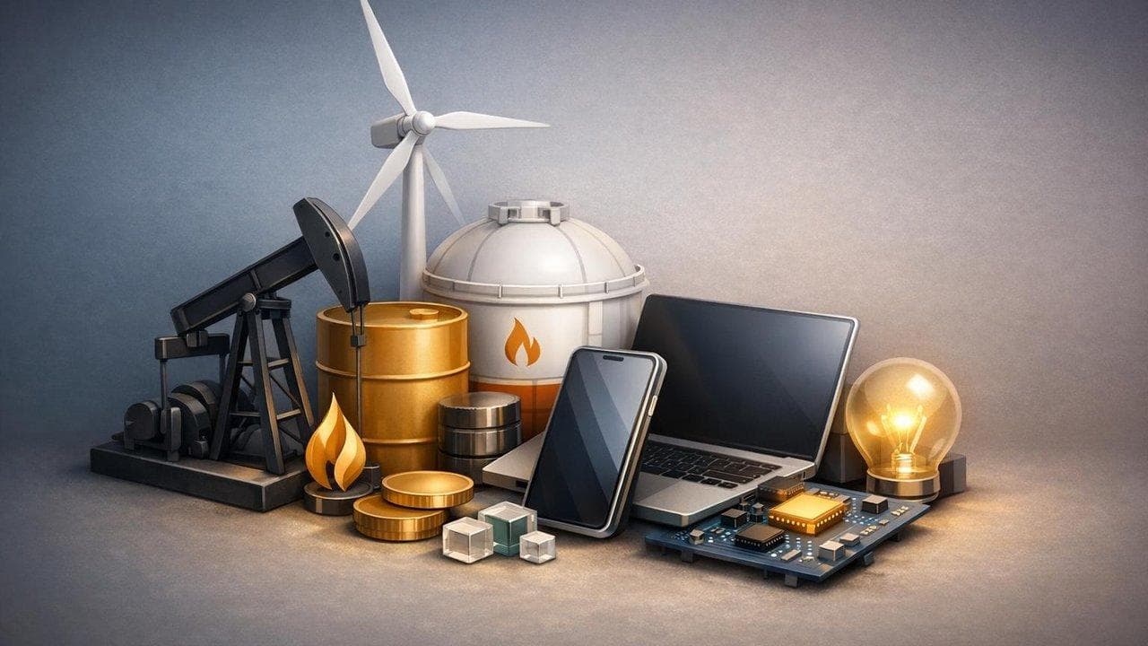 Valuation reset concept for energy and tech sectors with market chart and investor analysis