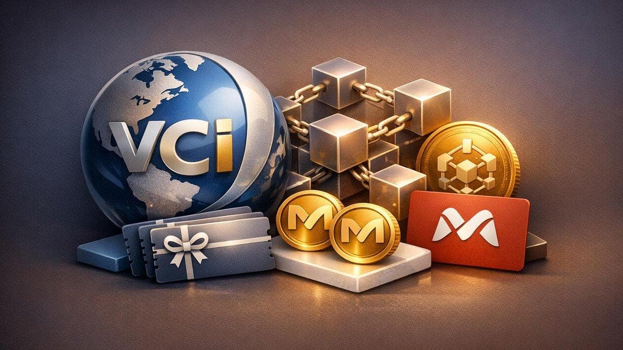 VCI Global and Mezzofy blockchain voucher exchange platform launch illustration