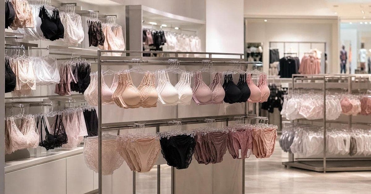 Lingerie display in a fashion retail store as VSCO stock jumps after Q1 earnings beat and outlook lift
