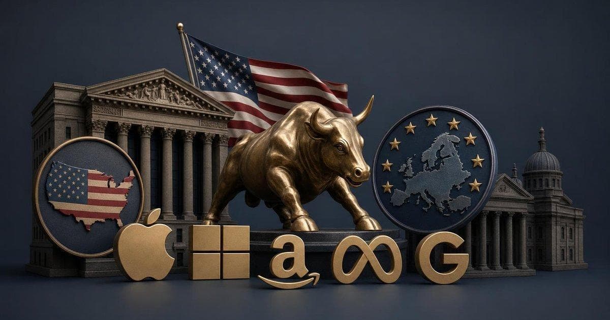 Chart comparing surging U.S. shares to lagging European markets driven by big tech profits