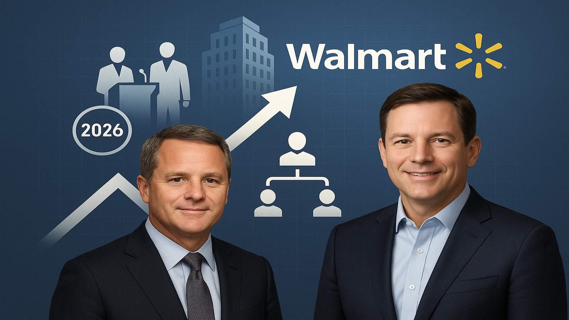 Walmart CEO transition with Doug McMillon retiring and John Furner named successor, Walmart logo visible