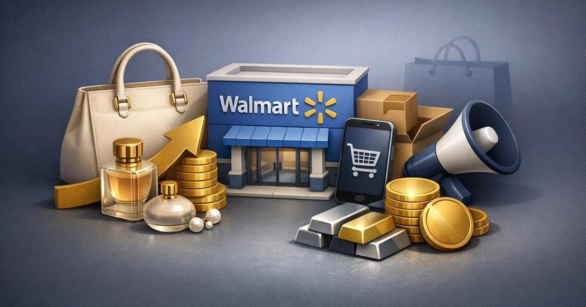 Walmart store aisle with premium products and digital ads highlighting margin growth strategy for WMT stock
