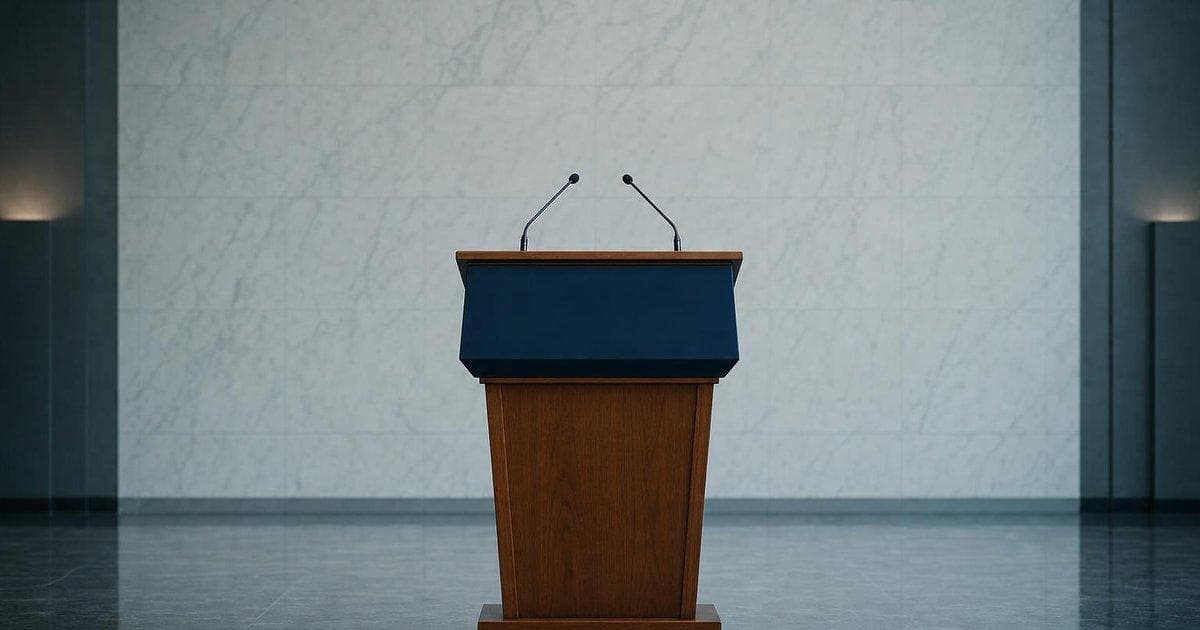 Central bank podium before a policy briefing as inflation, bond yields, and oil prices test Fed leadership